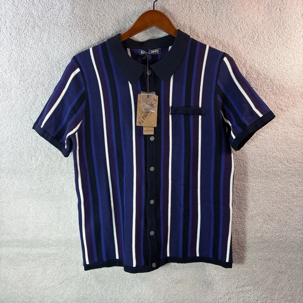 PJ Paul Jones Men's M Vintage Knit Blue Purple White Short Sleeve Sweater New!